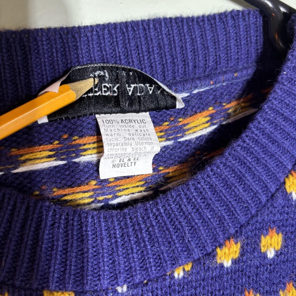 Vintage Jennifer Adams Sweater Womens Large Blue Cat Knit Novelty Made USA 90s - Picture 4 of 14